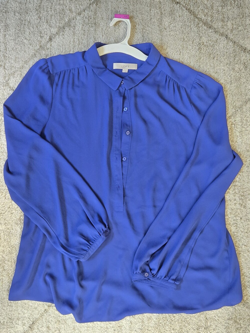 Loft Blouse Tunic Royal Blue Pullover Button Tab Flowy Lightweight XL